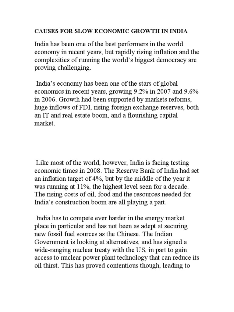 Causes of India's Slow Economic Growth | PDF | Offshoring | Employment