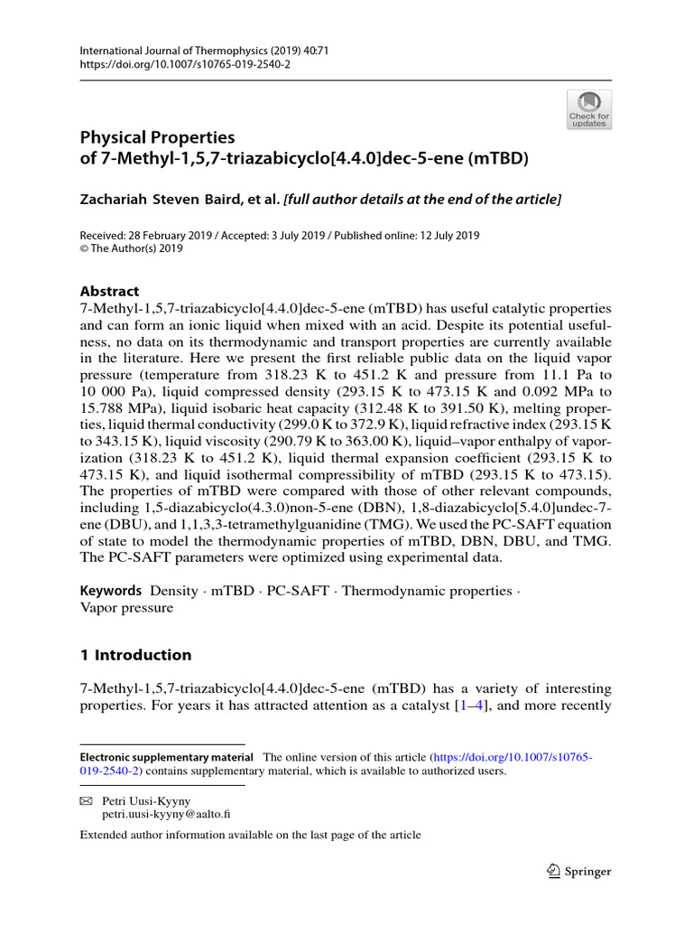 Thermodynamic Properties of mTBD | PDF | Differential Scanning ...