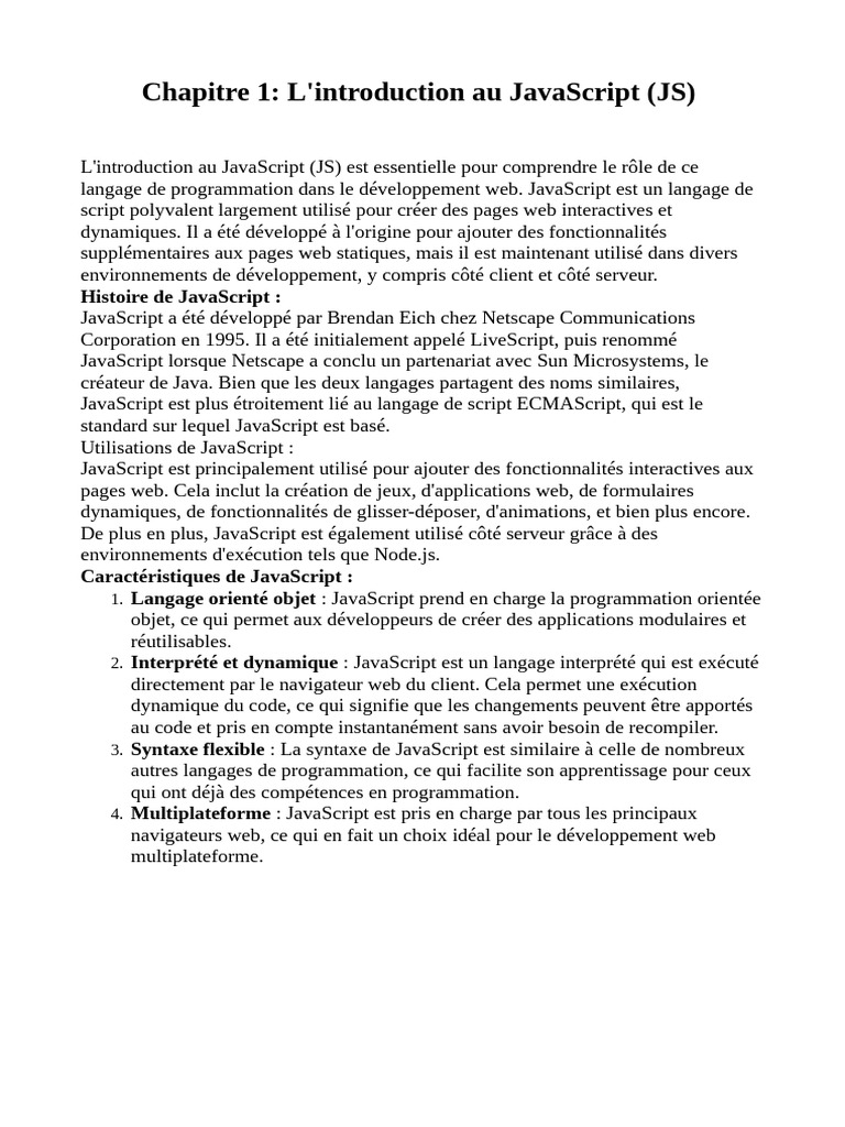 Introduction au JavaScript et ses bases | PDF | JavaScript | Modèle d ...
