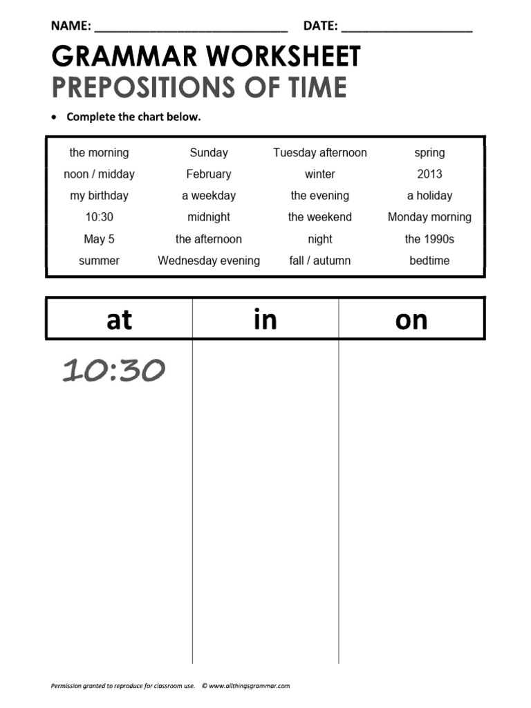 Prepositions In On At Pdf