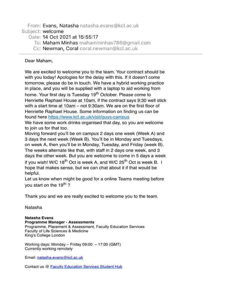 Welcome & Onboarding Details for Maham | PDF