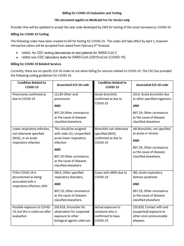 COVID-19 Billing Guidelines for Medicaid | PDF | Epidemiology | Medicine