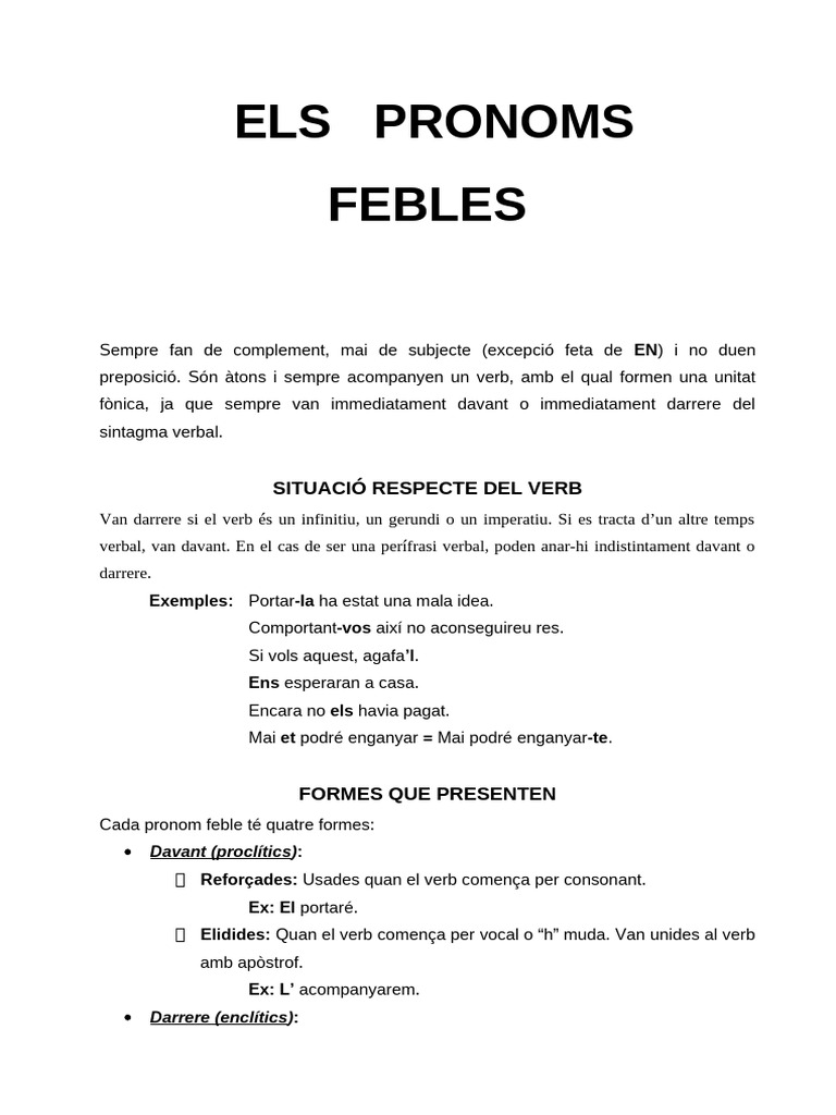 Els Pronoms Febles | PDF