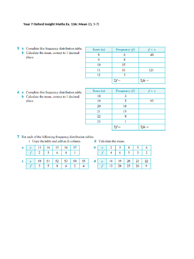 Year 7 Oxford Insight Maths Ex13A | PDF