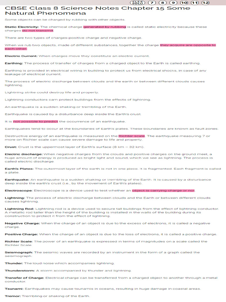 Some Natural Phenomena Class 8 Notes Science Chapter 15 Learn CBSE | PDF