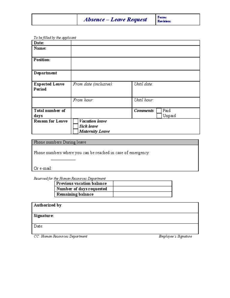 Leave Request Form Template | PDF | Law
