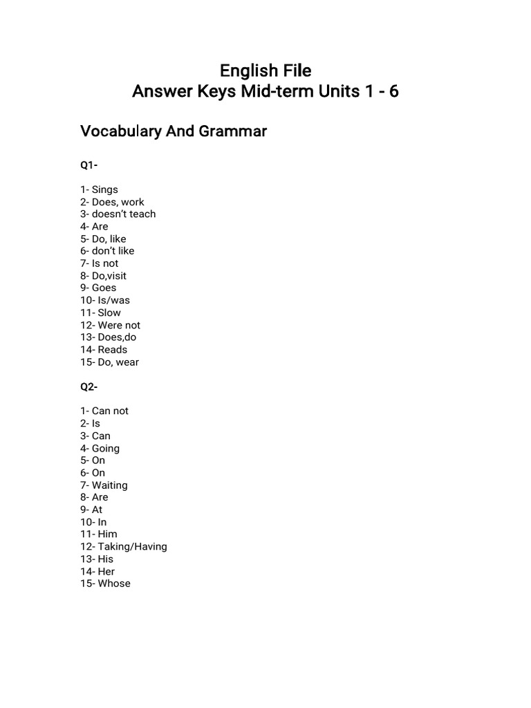 English File Elementary Answer Key | PDF | Language Arts & Discipline