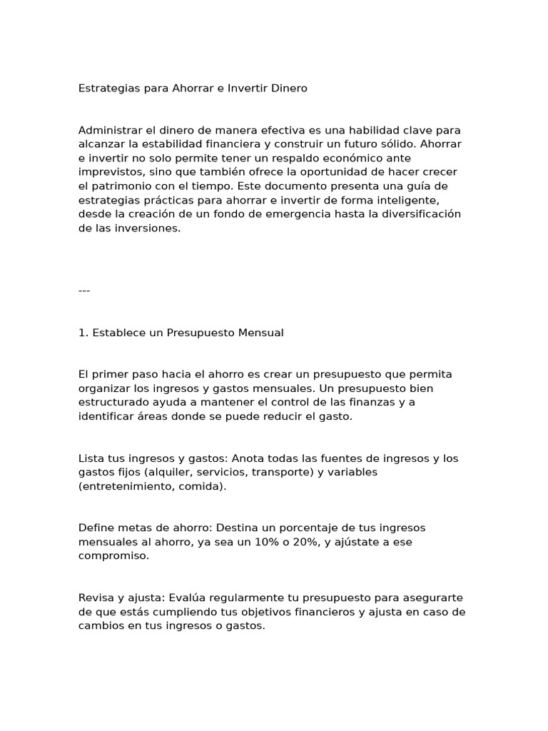 Estrategias para Ahorrar e Invertir Dinero | PDF | Inversiones | Inflación