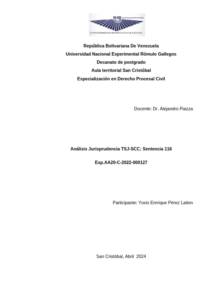 Trabajo Anàlisis de La Sentencia 116 | PDF | Caso de ley | Sentencia (ley)