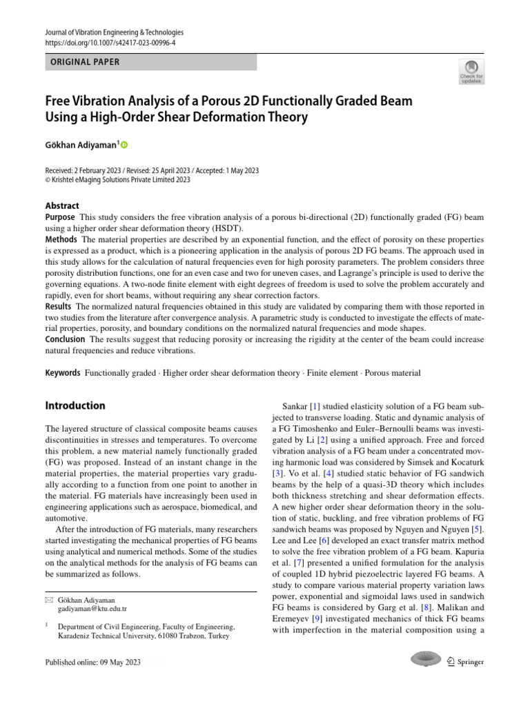 Vibration Analysis of Porous FG Beams | PDF | Bending | Beam (Structure)