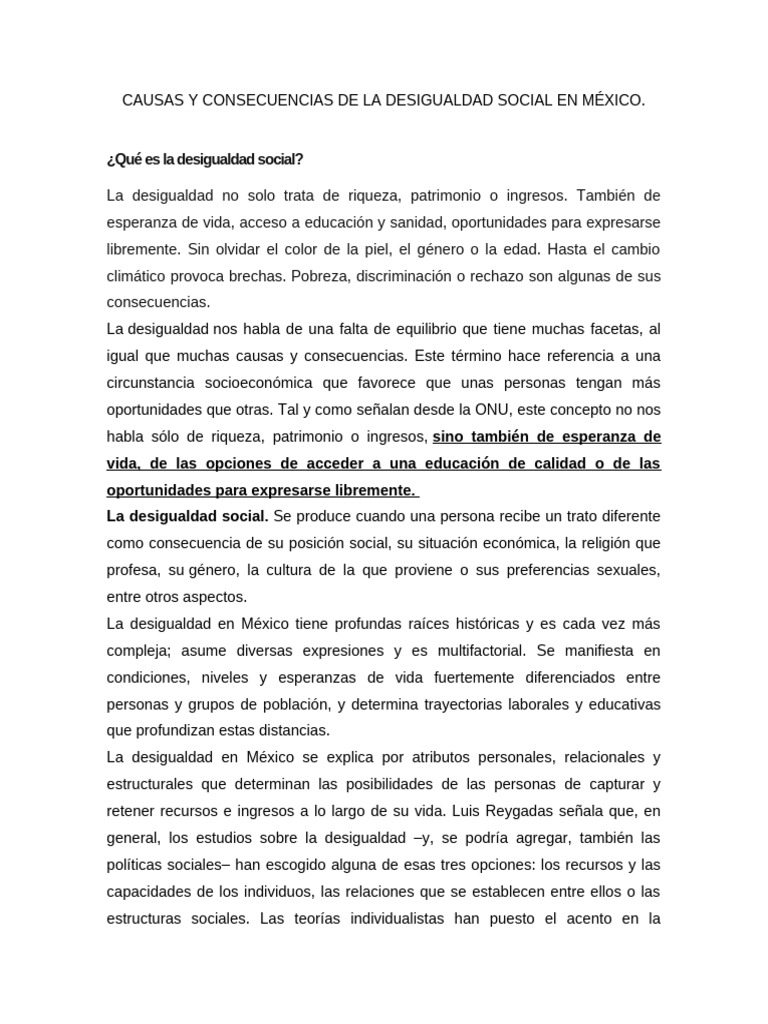 Desigualdad Social en México: Causas y Efectos | PDF | Desigualdad ...