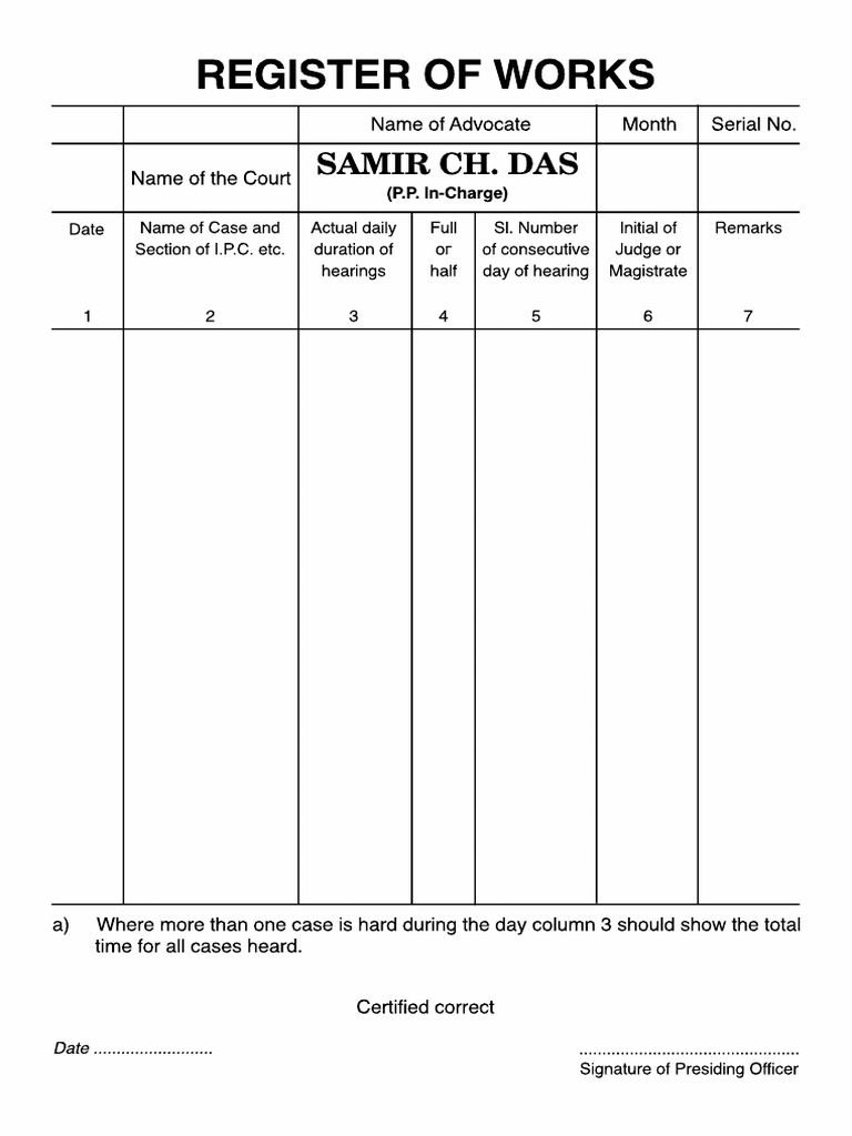 Daily Hearing Register Template | PDF
