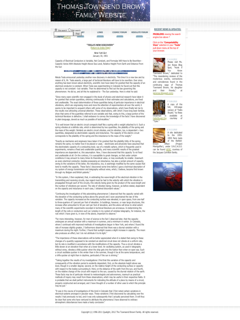 Tesla's Variable Electrical Capacity Discovery | PDF | Inductance | Sun