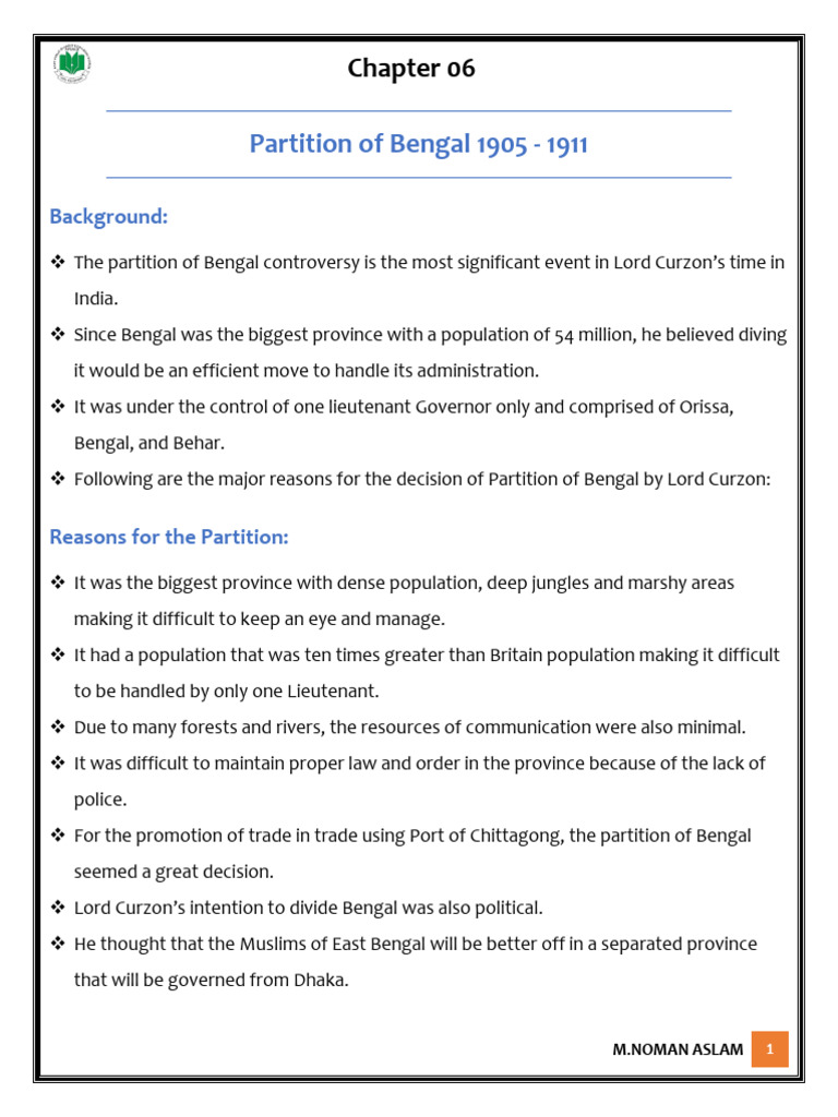 06- Partition of Bengal | PDF | All India Muslim League | Partition Of ...