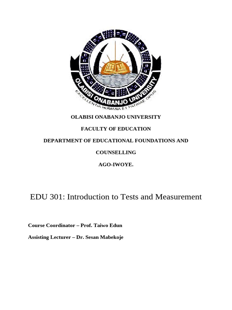 EDU 301 Course Outline: Tests & Measurement | PDF | Psychometrics ...