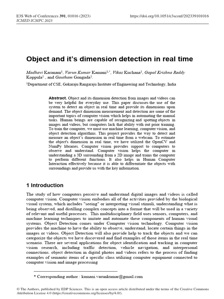 Real-Time Object Dimension Detection | PDF | Computer Vision | Machine ...