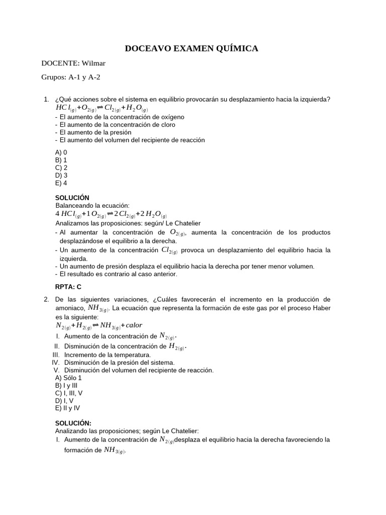 Doceavo Examen | PDF | Equilibrio químico | Alcano