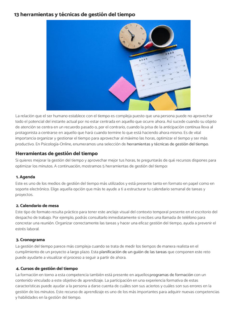 13 Herramientas y Técnicas de Gestión Del Tiempo | PDF | Gestión del ...