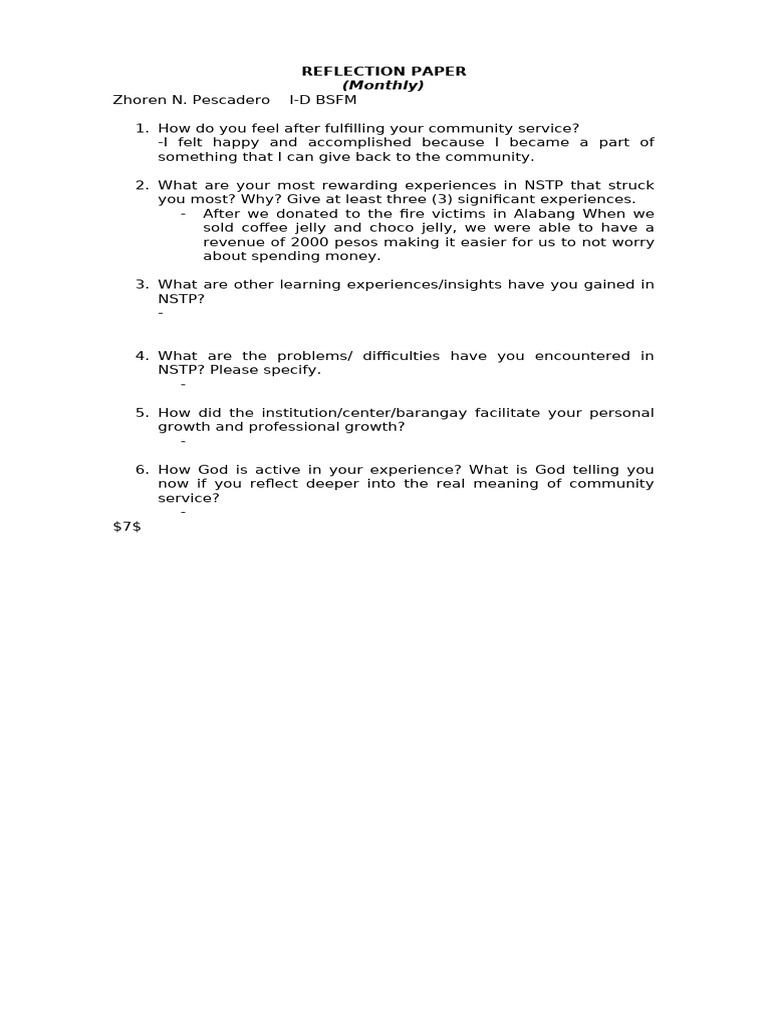 REFLECTION-PAPER For CWTS | PDF