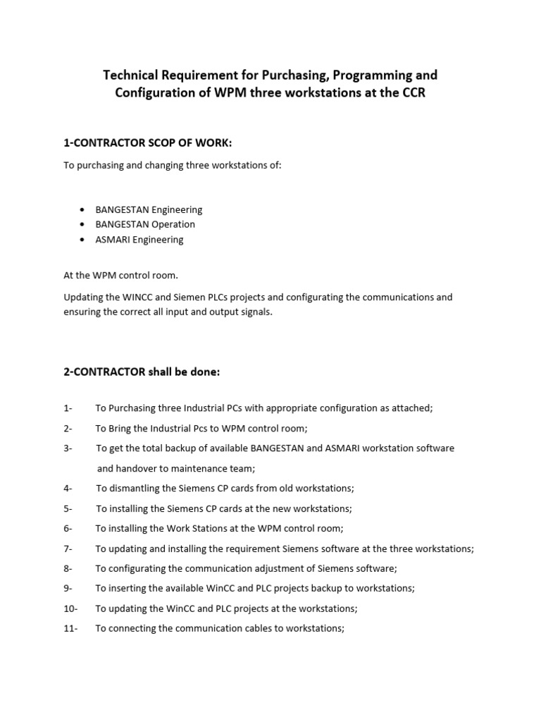 Technical Requirement For Purchasing, Programming and Configuration of ...