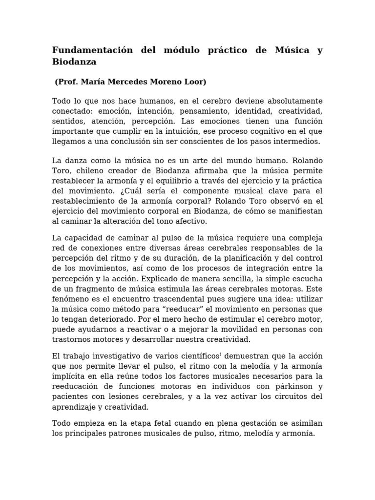 Modulo Practico de Musica y Biodanza | PDF | Cerebro | Percepción