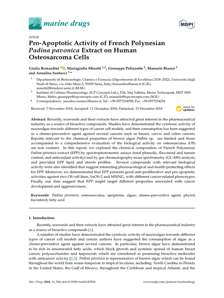 Padina pavonica Extract Targets Osteosarcoma | PDF | Polyunsaturated ...