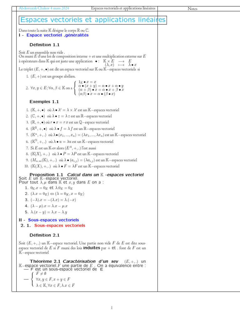 Espaces vectoriels et applications linéaires | PDF | Espace vectoriel ...