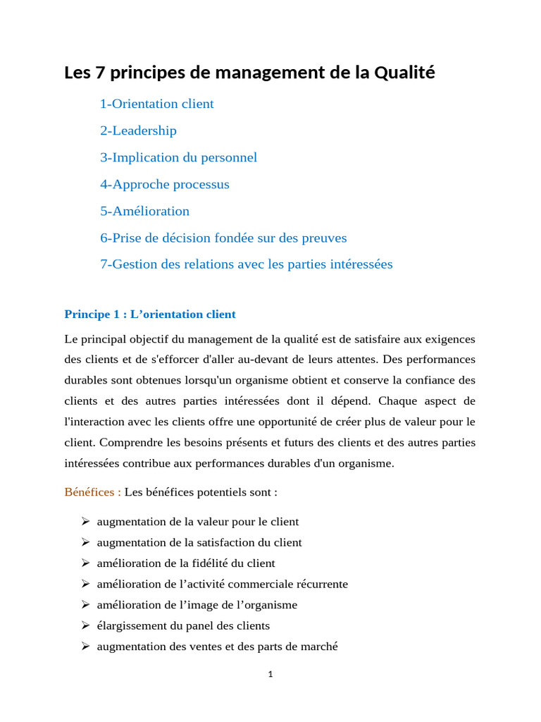 Les 7 principes du management qualité | PDF | Management de la qualité