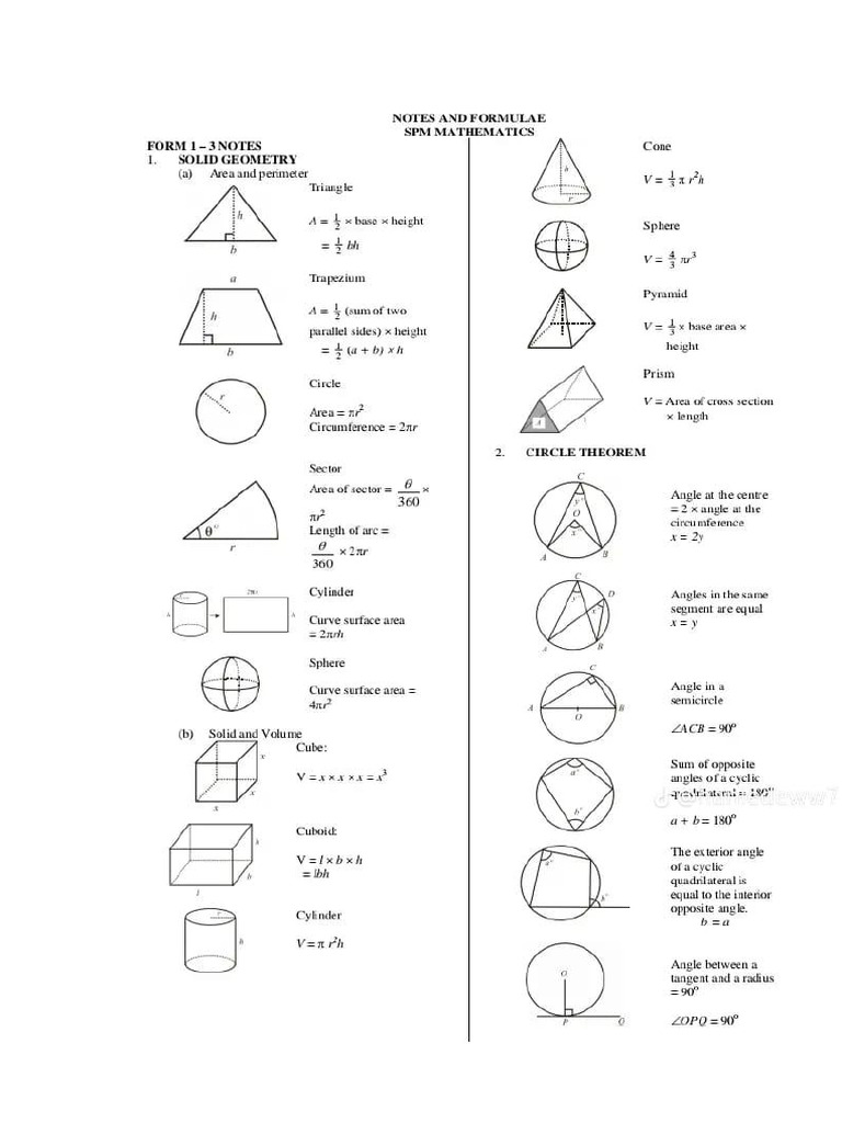 Csec mathematics formula sheet pdf