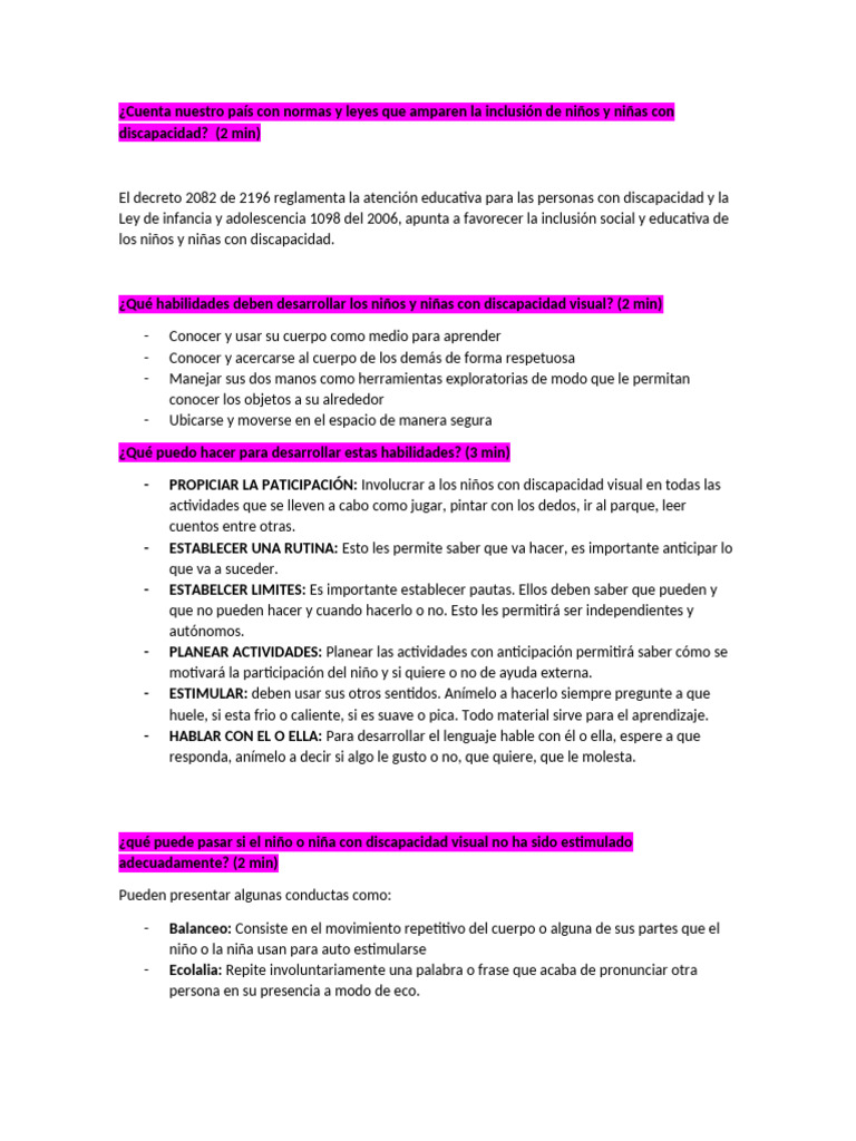Inclusión y estimulación de niños con discapacidad visual | PDF | Invalidez