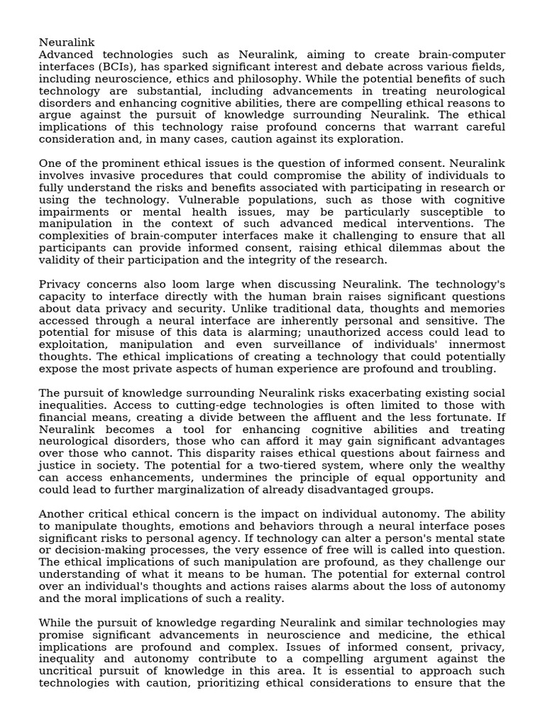 Neuralink | PDF | Autonomy | Informed Consent