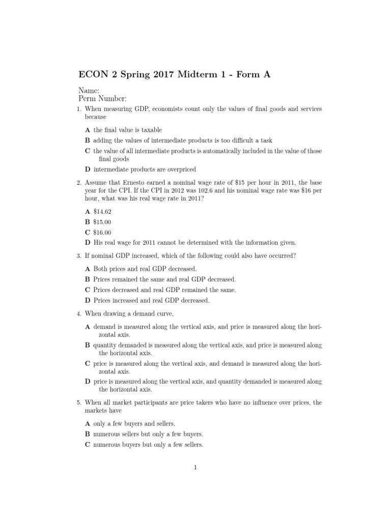 Econ Practice Midterm | PDF | Supply And Demand | Inflation