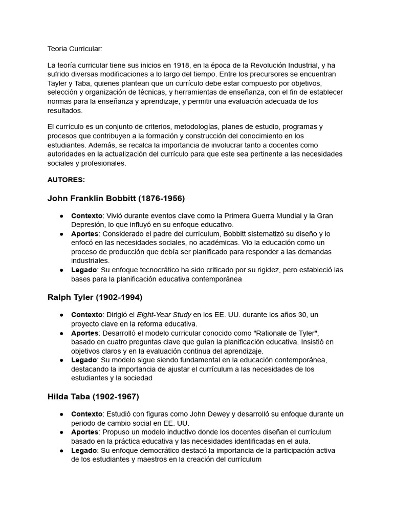 Evolución de la Teoría Curricular | PDF | Plan de estudios
