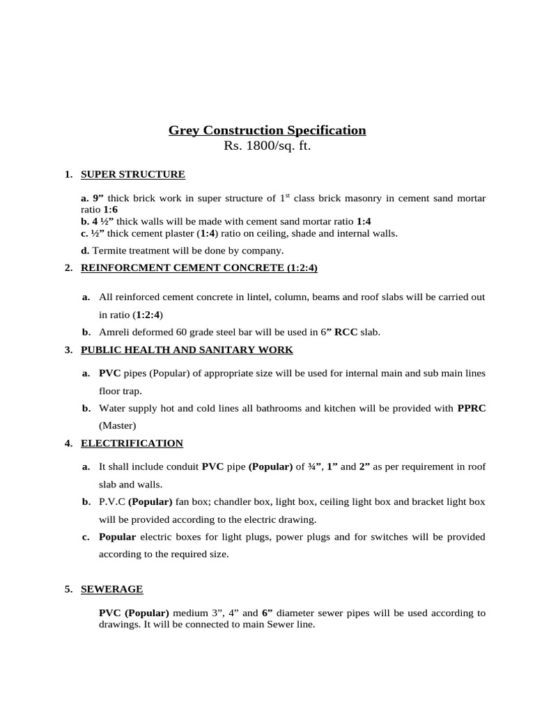 Grey Structure Construction Specifications | PDF | Technology & Engineering