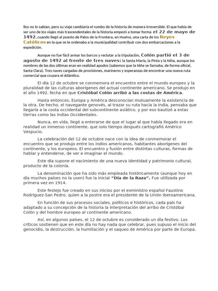 El impacto del 12 de octubre de 1492 | PDF | Cristobal colon