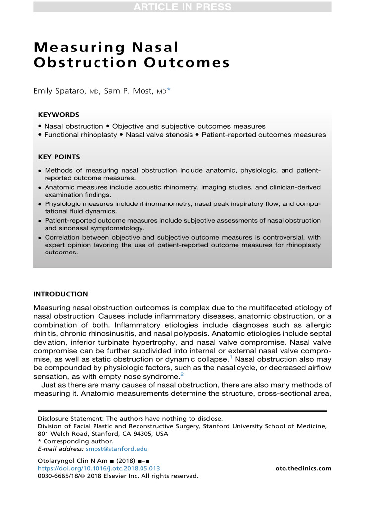 Measuring Nasal outcomes PDF Human Nose Medical Imaging