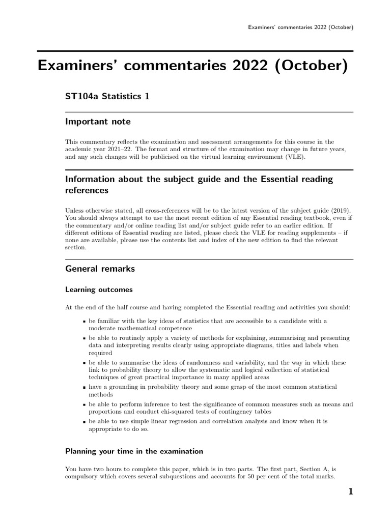 2022 Statistics 1 Exam Commentaries | PDF | Categorical Variable ...