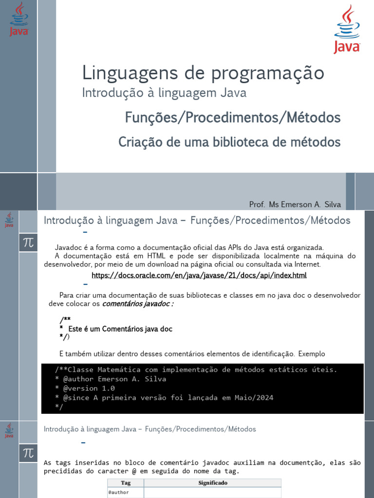 Documentação e Criação de Bibliotecas Java | PDF | Método (programação ...