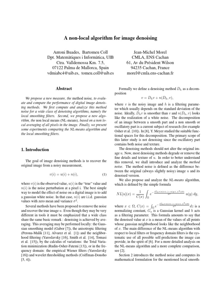 Non-Local Means for Image Denoising | PDF | Normal Distribution ...