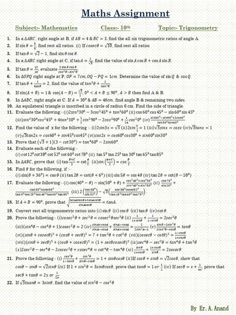 10th Maths Trigonometry | PDF | Trigonometry | Euclidean Geometry