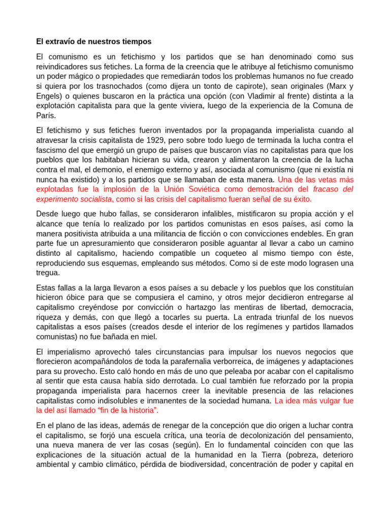 El Extravio de Nuestros Tiempos | PDF | Capitalismo | Comunismo