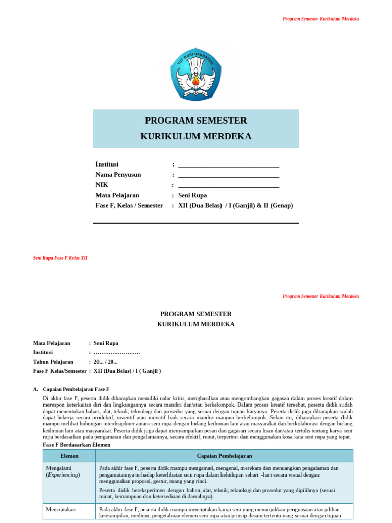 Contoh Prosem Kurikulum Merdeka | PDF