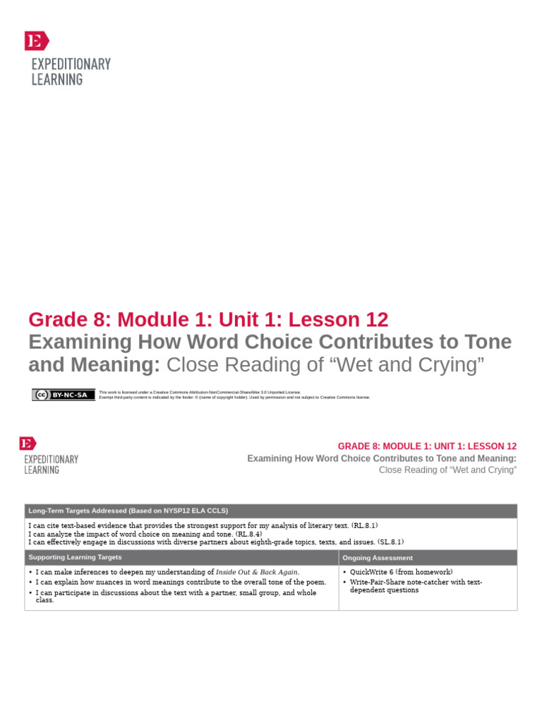 Gr 8 Module 1 Unit 1 Lesson 122 Pdf Reading Comprehension Linguistics