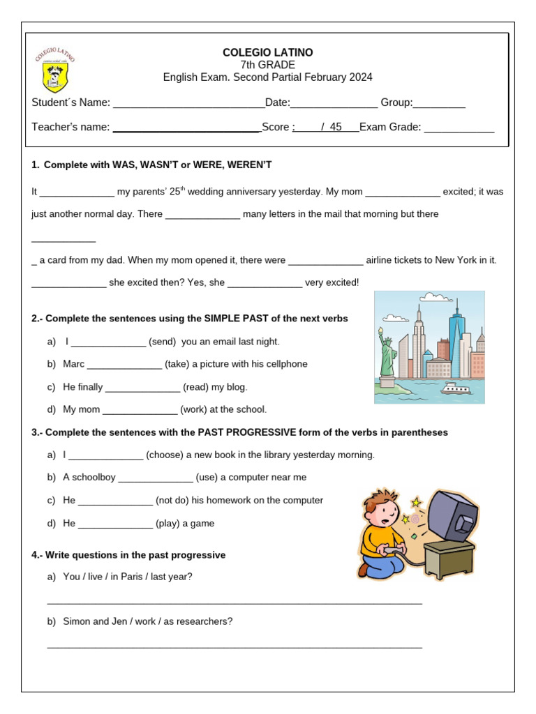 7th Grade English Exam - February 2024 | PDF | Chimpanzee | American ...