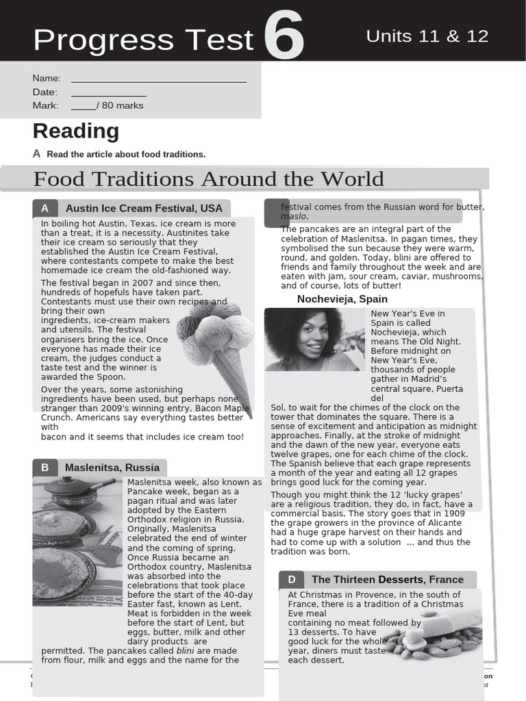 B2 Editable Progress Test 6 - 0 | PDF | Foods | Cuisine