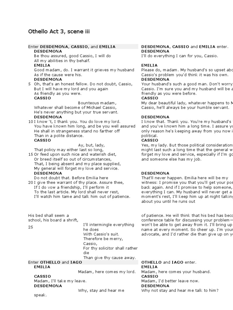 Othello Act 3, Scene 3 Analysis | PDF | Iago | Othello