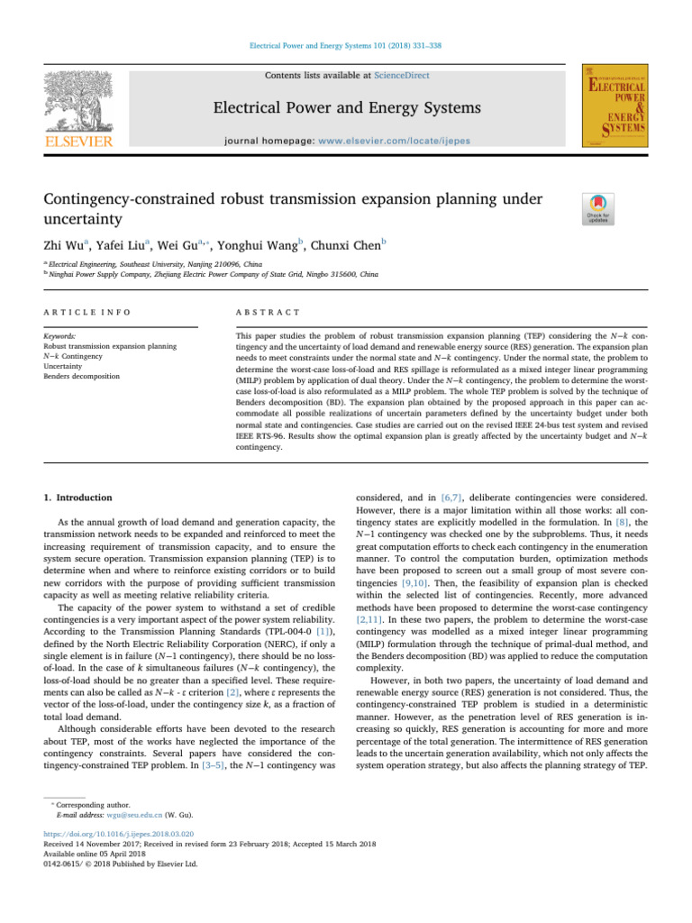 Robust TEP Under Uncertainty and Contingencies | PDF | Linear ...