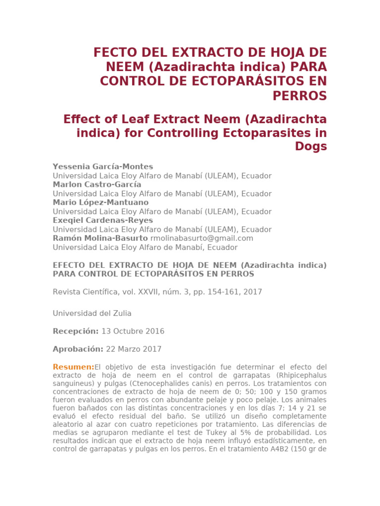 Efecto Del Extracto de Hoja de Neem | PDF