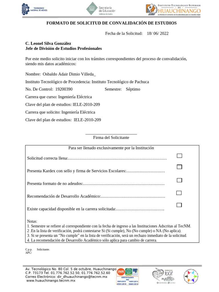 Anexo V Solicitud de Convalidacion de Estudios (4) 1 | PDF | Finanzas y ...