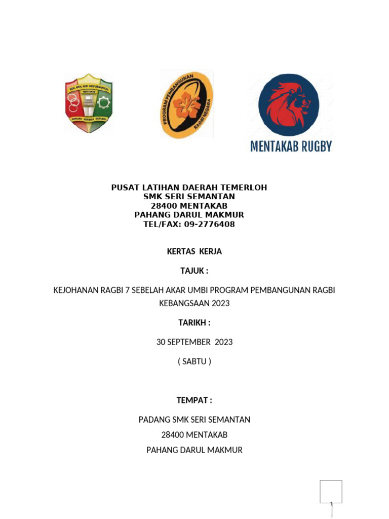 Deraf Kejohanan Ragbi Akar Umbi NRDP 2023 | PDF